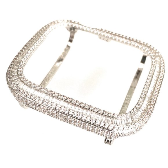 EMJ Bling Silver Baguette Apple Watch Bezel Face Case Cover Series 7/8 41/45 mm - Picture 2 of 7